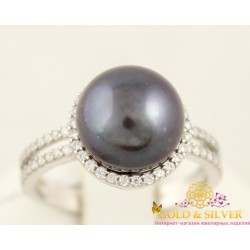 Серебряное кольцо c черным жемчугом Слеза океана 1374/1р